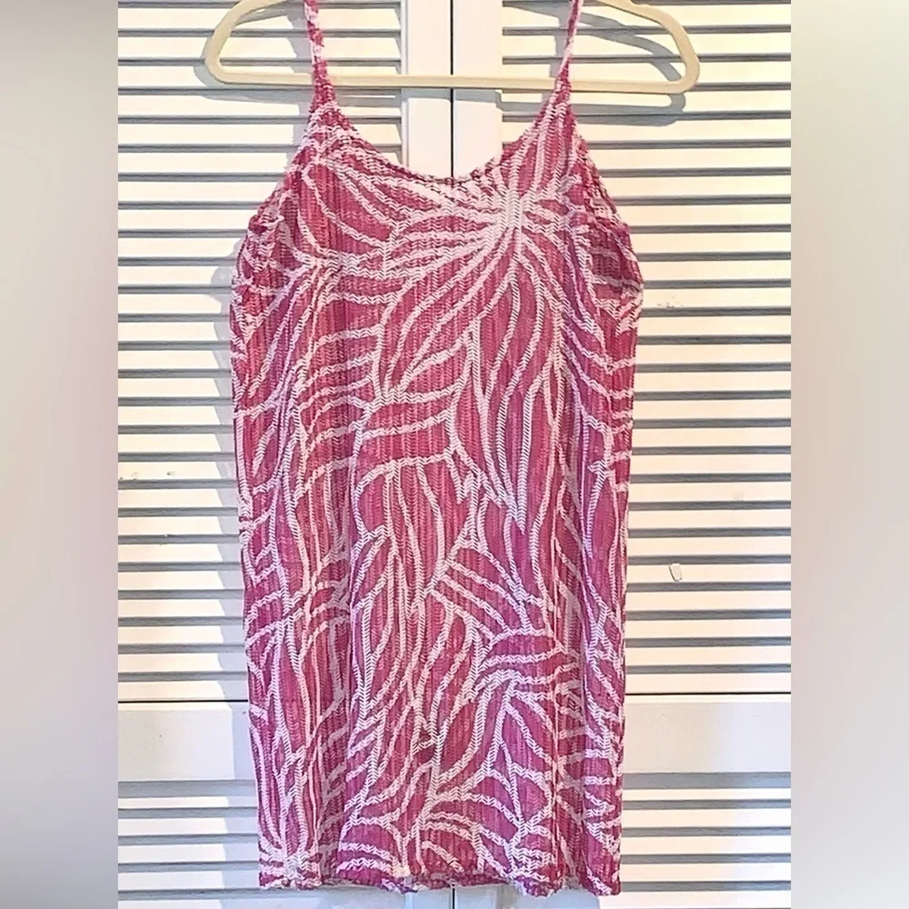 Swimsuit dress cover up dark pink and white Medium
